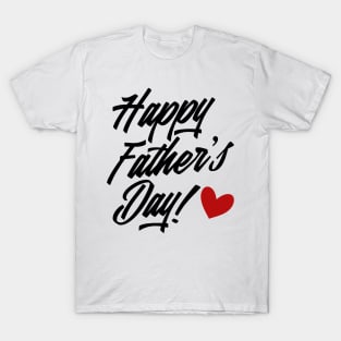 Simple Happy Father's Day Calligraphy with Red Heart T-Shirt